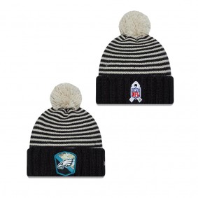 Women's Philadelphia Eagles Black 2023 NFL Salute To Service Cuffed Pom Knit Hat