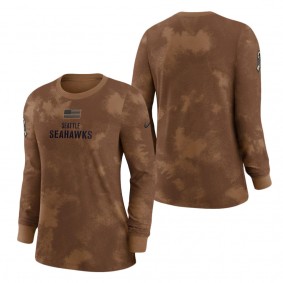 Women's Seattle Seahawks Brown 2023 NFL Salute To Service Long Sleeve T-Shirt