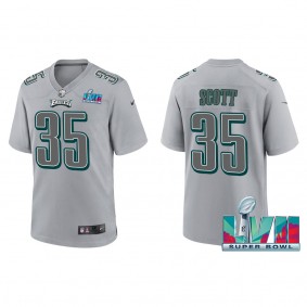 Boston Scott Men's Philadelphia Eagles Nike Gray Super Bowl LVII Patch Atmosphere Fashion Game Jersey