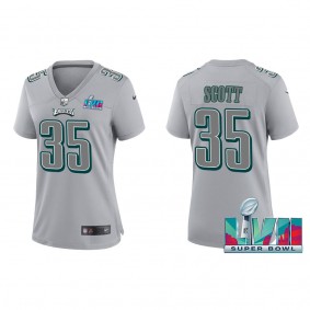 Boston Scott Women's Philadelphia Eagles Nike Gray Super Bowl LVII Patch Atmosphere Fashion Game Jersey