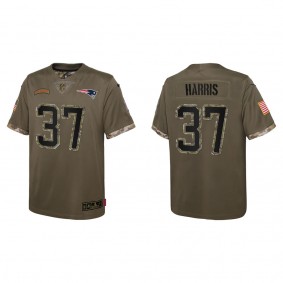 Damien Harris Youth New England Patriots Olive 2022 Salute To Service Limited Jersey