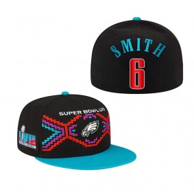 DeVonta Smith Philadelphia Eagles Black Teal Super Bowl LVII Tarmac 9FIFTY Snapback Adjustable Hat