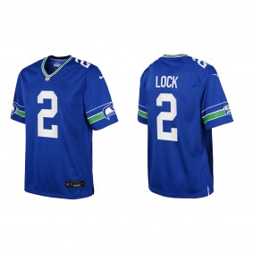 Drew Lock Youth Seattle Seahawks Royal Throwback Game Jersey