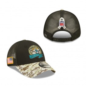 Men's Jacksonville Jaguars Black Camo 2022 Salute To Service 9FORTY Snapback Trucker Hat