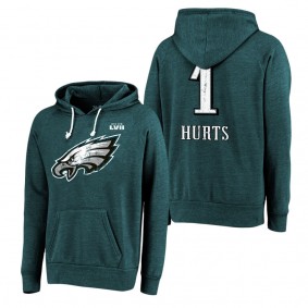 Men's Philadelphia Eagles Jalen Hurts Majestic Threads Midnight Green Super Bowl LVII Name & Number Pullover Hoodie