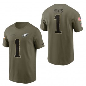 Men's Philadelphia Eagles Jalen Hurts Olive 2022 Salute To Service Name & Number T-Shirt