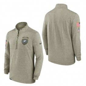 Men's Philadelphia Eagles Olive 2022 Salute to Service Shield Quarter-Zip Top