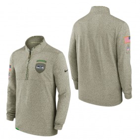 Men's Seattle Seahawks Olive 2022 Salute to Service Shield Quarter-Zip Top