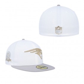 Men's New England Patriots White Gray 50th Anniversary Gold Undervisor 59FIFTY Fitted Hat