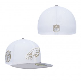 Men's Philadelphia Eagles White Gray 75th Anniversary Gold Undervisor 59FIFTY Fitted Hat