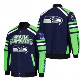 Men's Seattle Seahawks G-III Sports by Carl Banks College Navy Power Forward Racing Full-Snap Jacket