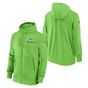 Men's Seattle Seahawks Nike Neon Green Sideline Club Performance Full-Zip Hoodie