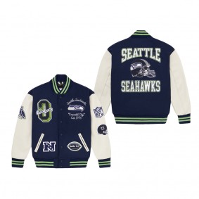 Men's Seattle Seahawks OVO x NFL College Navy Full-Snap Varsity Jacket