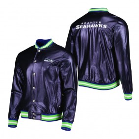 Men's Seattle Seahawks The Wild Collective College Navy Metallic Bomber Full-Snap Jacket