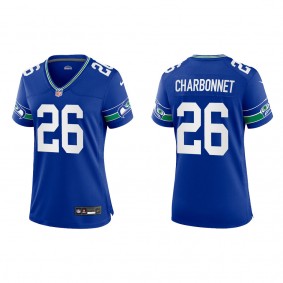 Zach Charbonnet Women Seattle Seahawks Royal Throwback Game Jersey